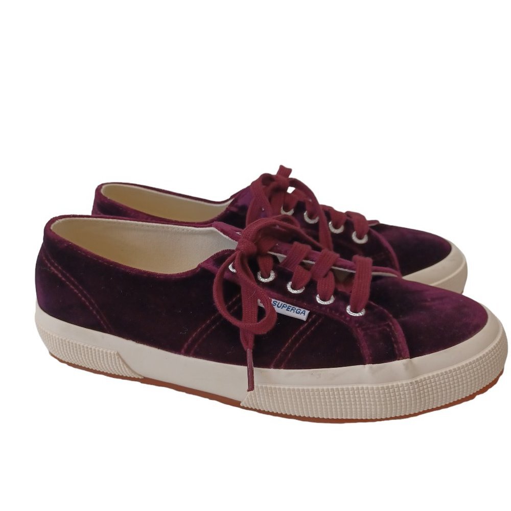 Superga Velvet Sneakers Lace up style Maroon Womens size 38 or 7.5